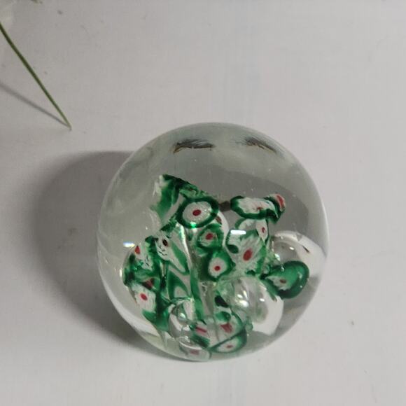 Vintage Mid Century Modern Dabs Green Floral Paperweight Art Glass Desk Decor - Picture 4 of 4